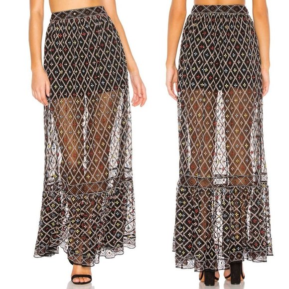 NWT TULAROSA Lexi Beaded Embroidered Black Sheer Maxi Skirt Sz XXS - Picture 3 of 15